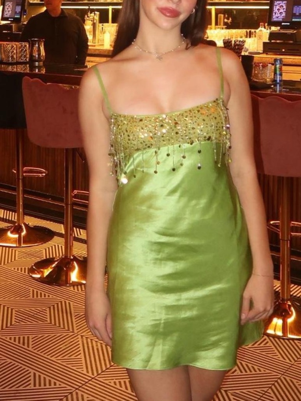 Yasmin Hand Beaded Mini Dress - Chartreuse Asta Resort - Picture 2 of 6